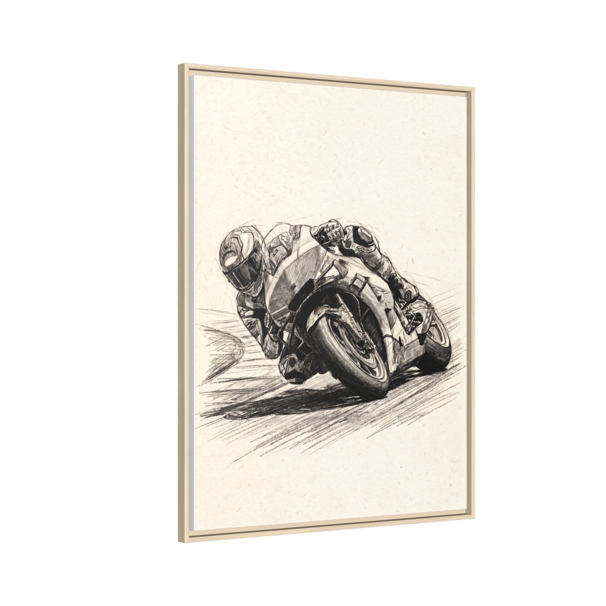 Motorcycle Racing Sketch Matte Canvas Print (Framed)