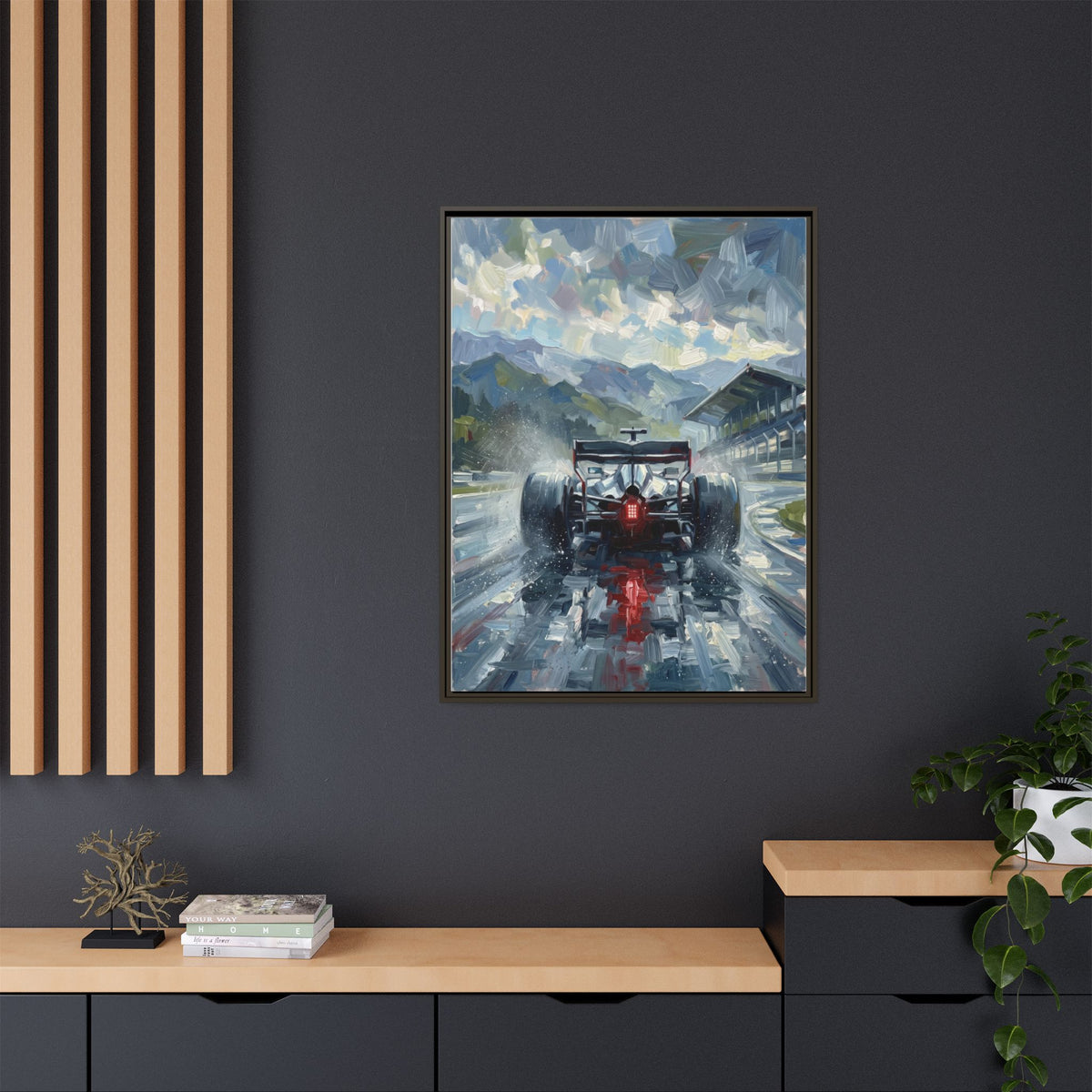 Formula One Wet Racing Car Matte Canvas Print – Framed Motorsport Wall Art