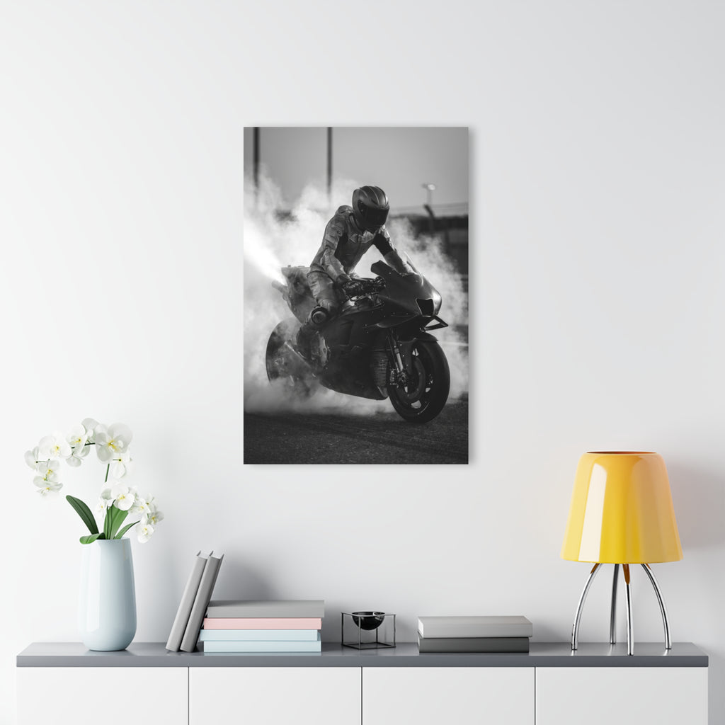 MotoGP Burnout Acrylic Print - Black & White Sportbike Wall Art (French Cleat Hanging)