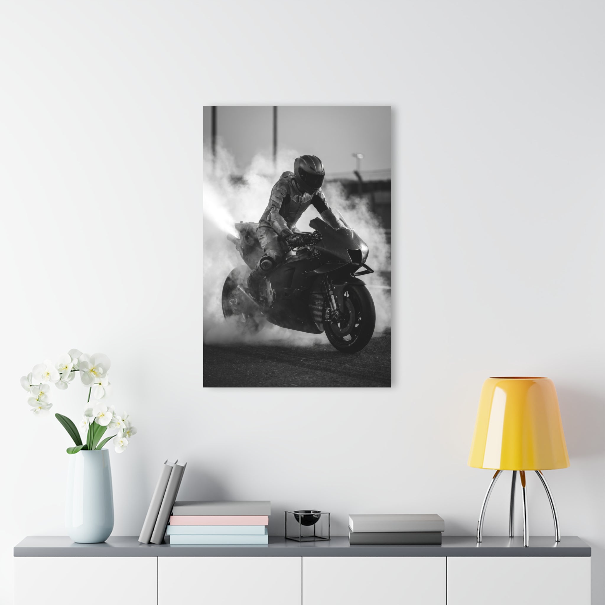 MotoGP Burnout Acrylic Print - Black & White Sportbike Wall Art (French Cleat Hanging)