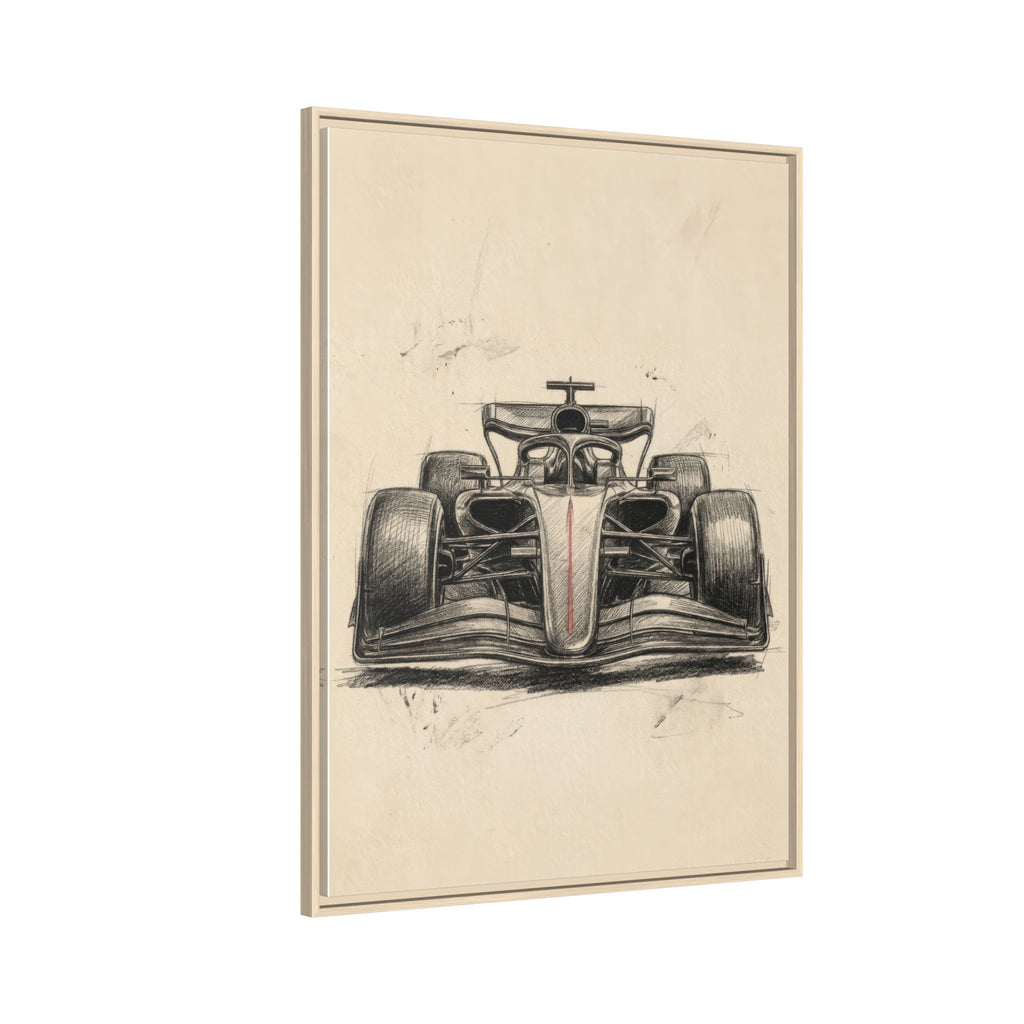 Hand-sketched F1 Race Car Matte Canvas Print — Framed Motorsport Wall Art
