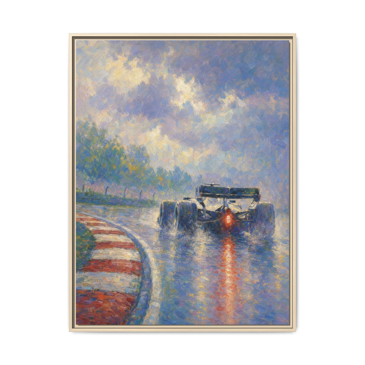 Impressionist F1 Wet Race Wall Art — Framed Matte Canvas