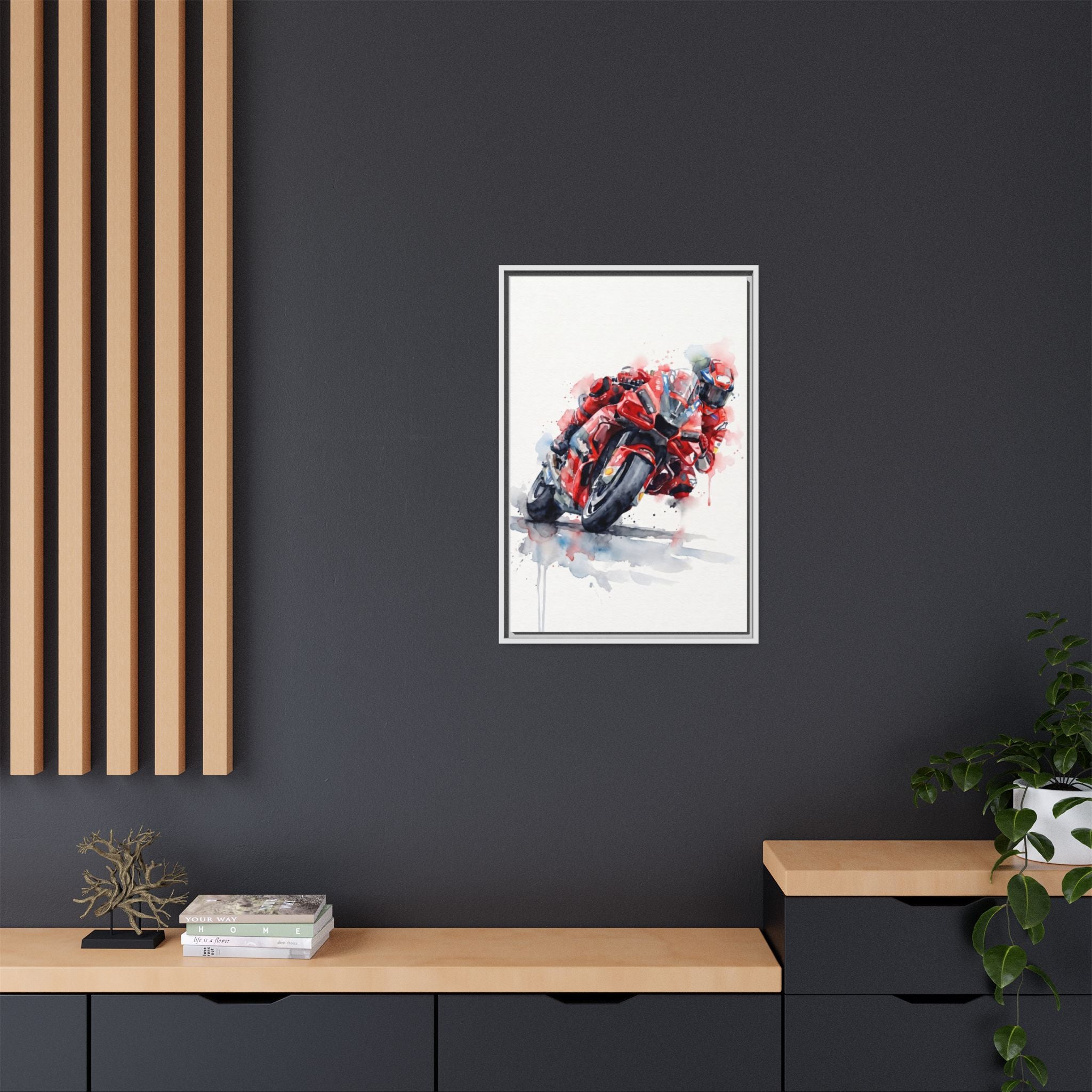 MotoGP Watercolor Print — Matte Framed Canvas