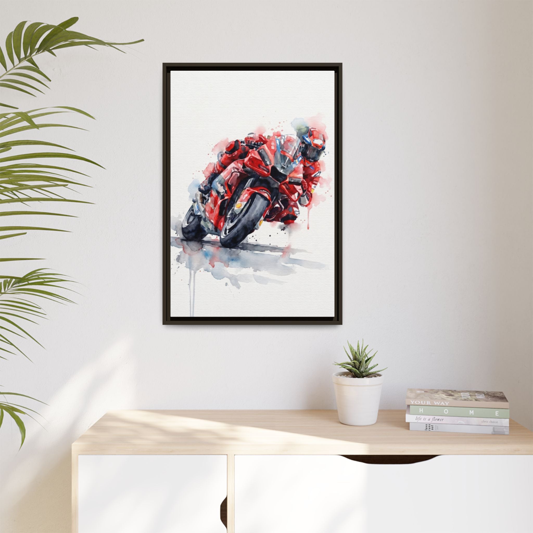 MotoGP Watercolor Print — Matte Framed Canvas