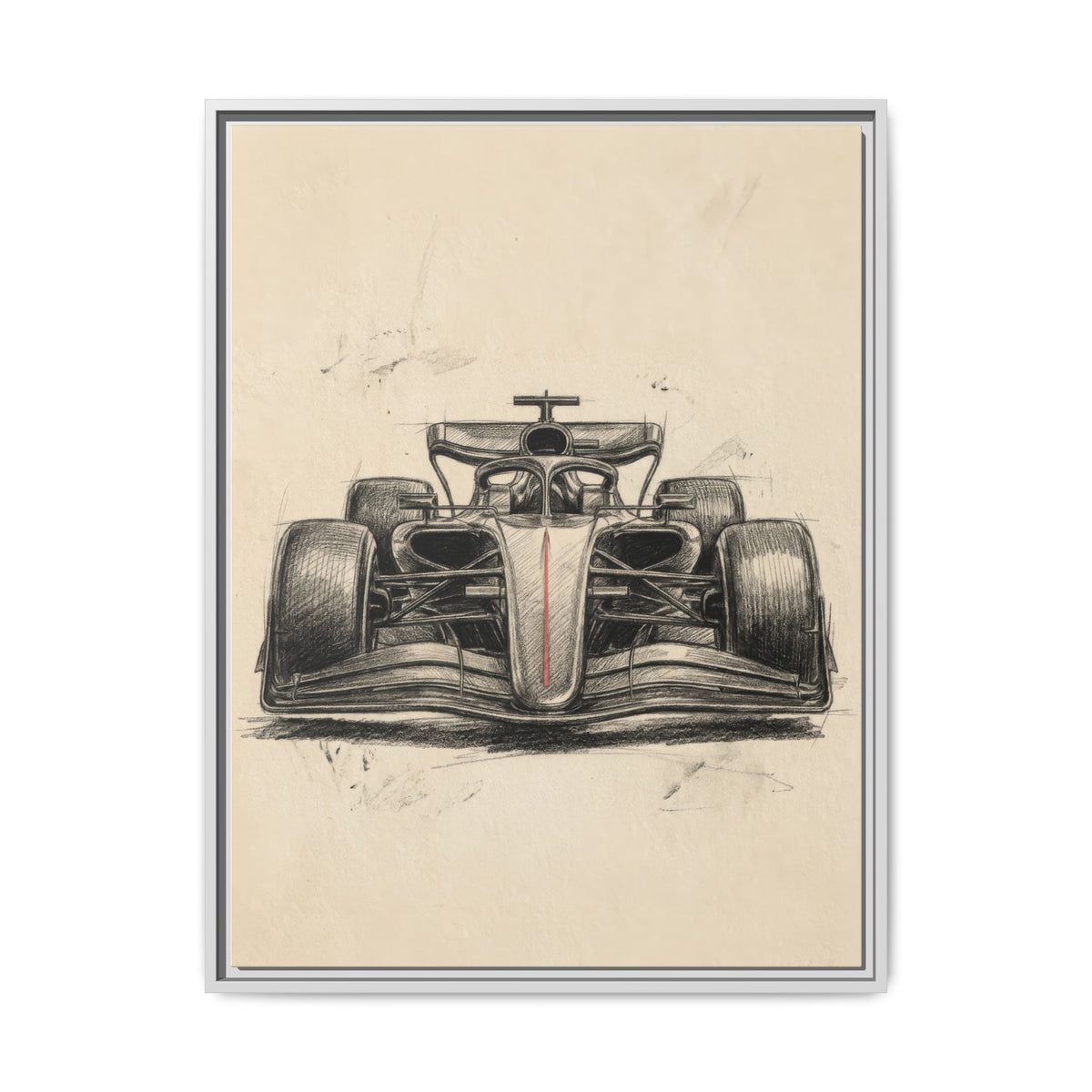 Hand-sketched F1 Race Car Matte Canvas Print — Framed Motorsport Wall Art