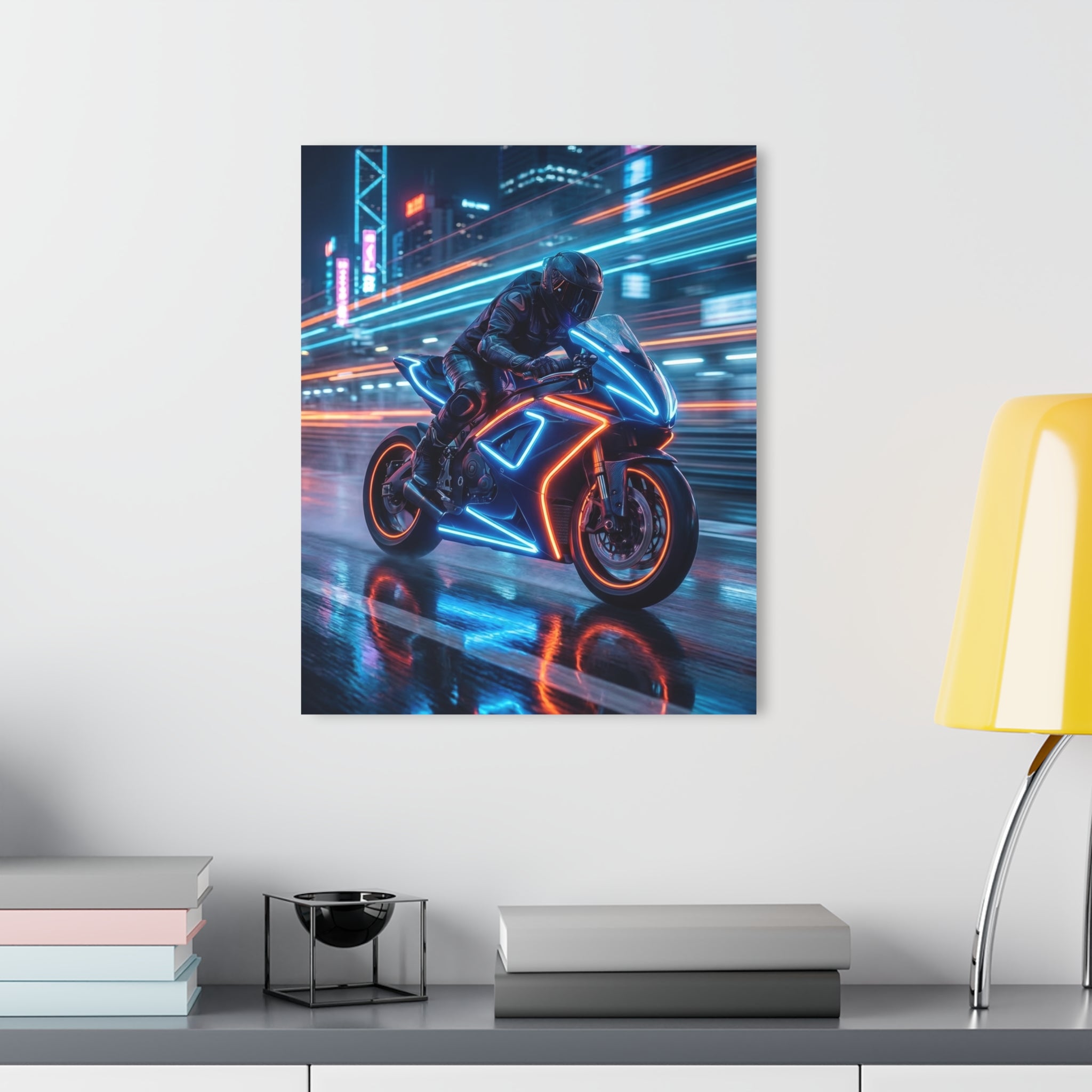 Neon Cyberbike Acrylic Print — Motorcycle Wall Art (French Cleat Hanging)