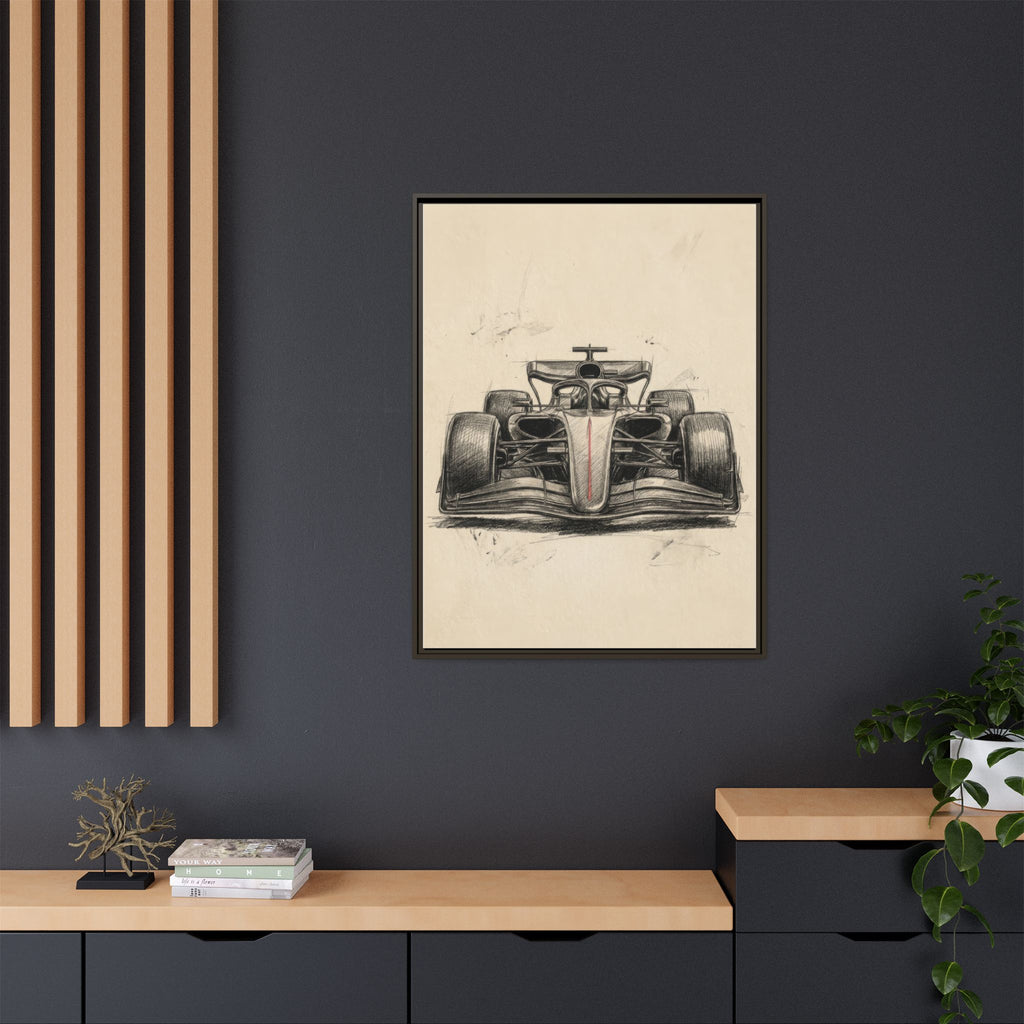 Hand-sketched F1 Race Car Matte Canvas Print — Framed Motorsport Wall Art