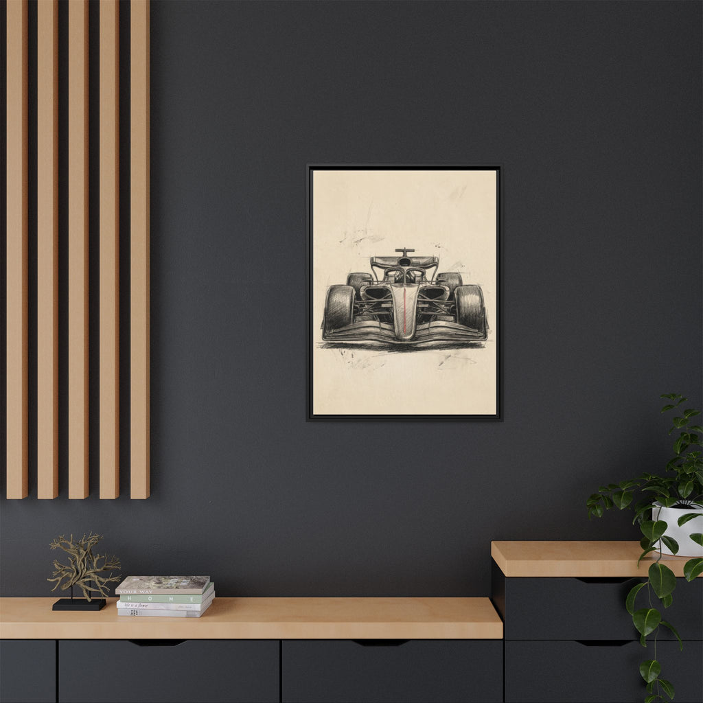 Hand-sketched F1 Race Car Matte Canvas Print — Framed Motorsport Wall Art