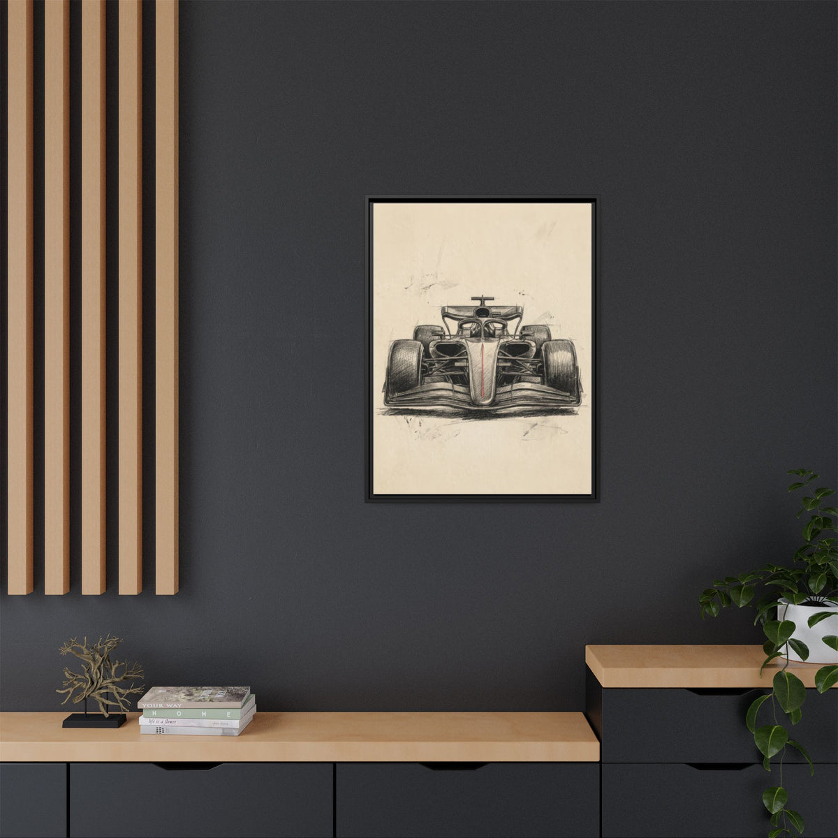 Hand-sketched F1 Race Car Matte Canvas Print — Framed Motorsport Wall Art