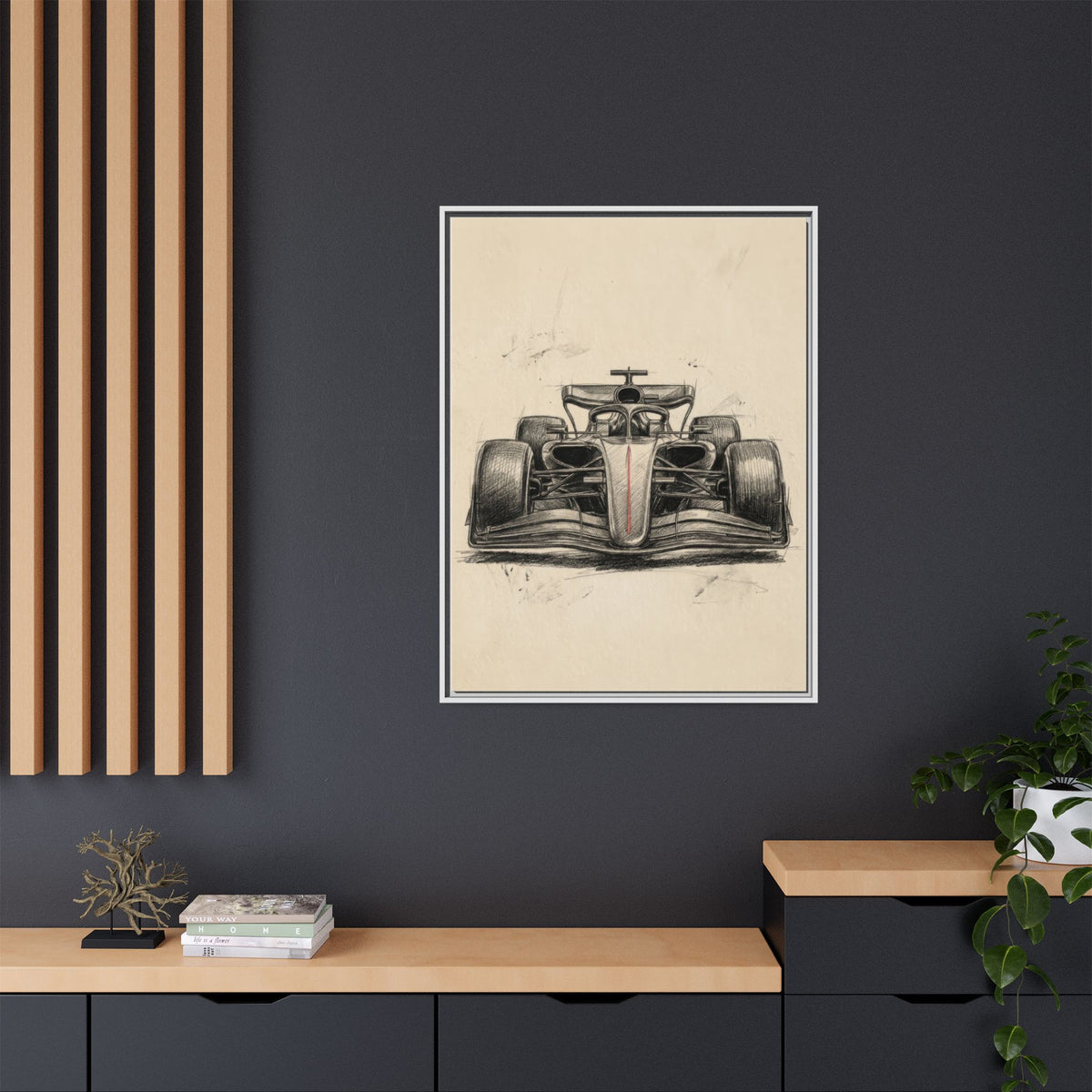 Hand-sketched F1 Race Car Matte Canvas Print — Framed Motorsport Wall Art