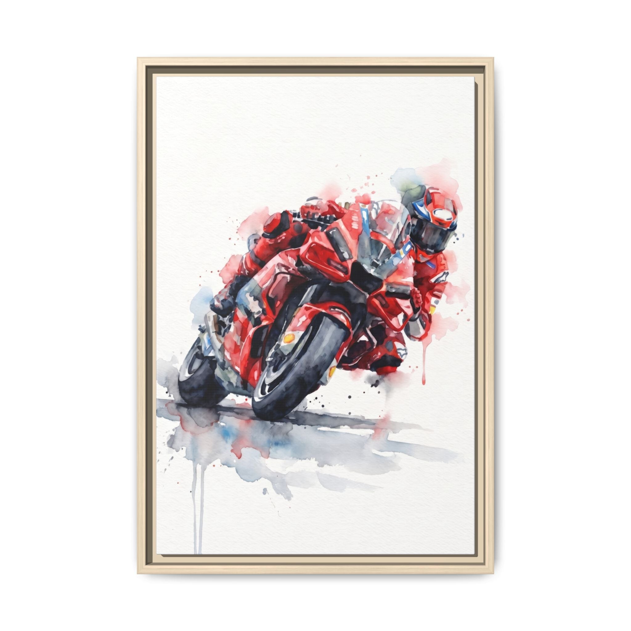 MotoGP Watercolor Print — Matte Framed Canvas