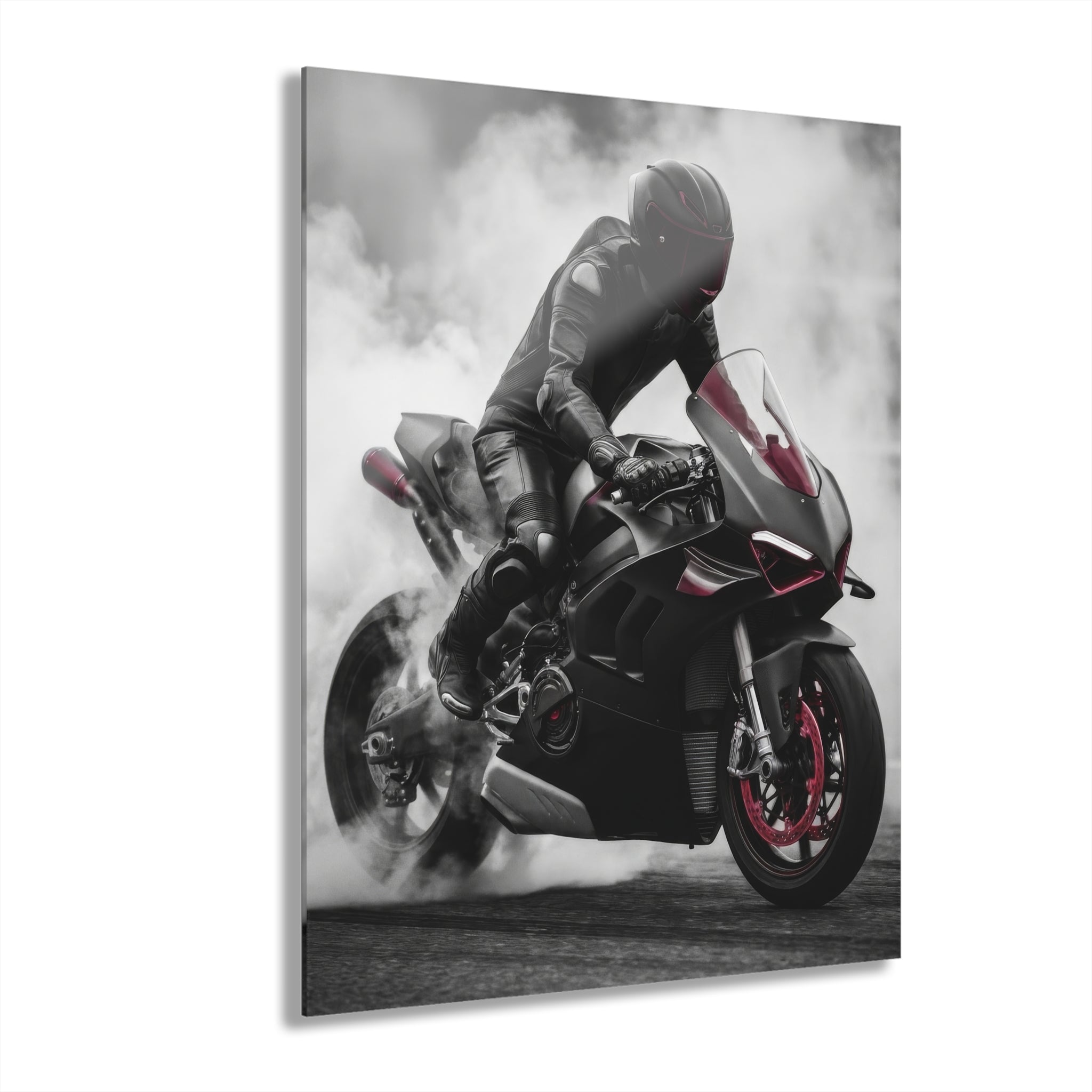 Sport Bike Acrylic Print — Motorcycle Burnout Wall Art (French Cleat Hanging)