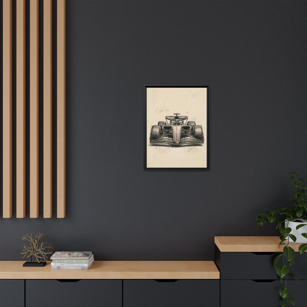 Hand-sketched F1 Race Car Matte Canvas Print — Framed Motorsport Wall Art