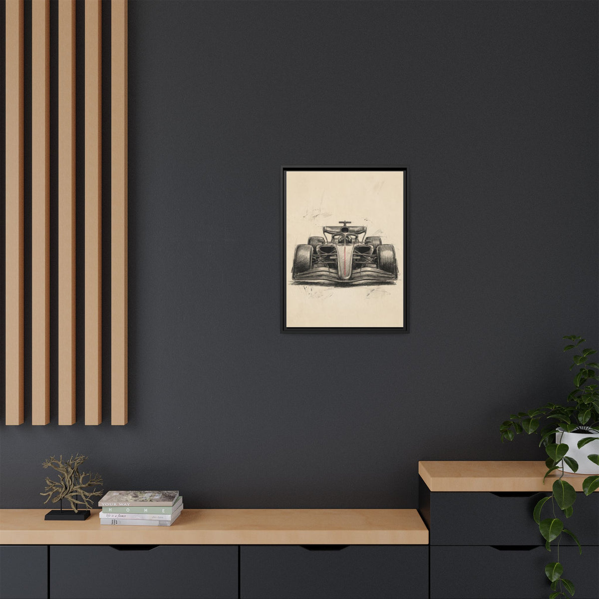 Hand-sketched F1 Race Car Matte Canvas Print — Framed Motorsport Wall Art