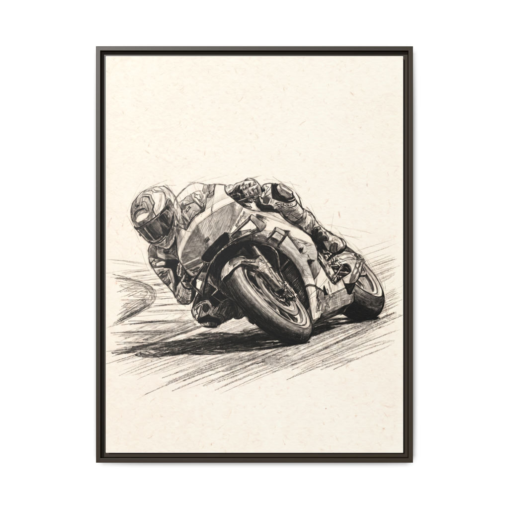 Motorcycle Racing Sketch Matte Canvas Print (Framed)