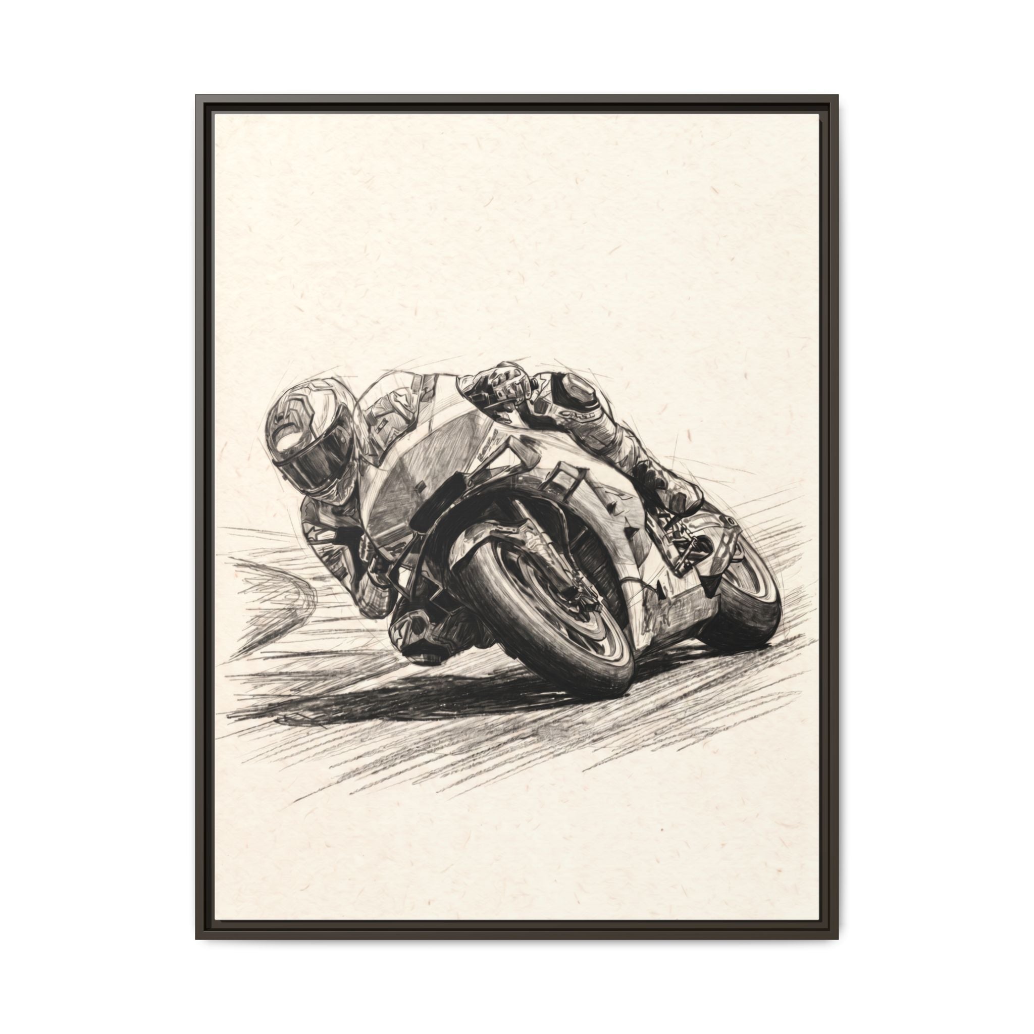 Motorcycle Racing Sketch Matte Canvas Print (Framed)