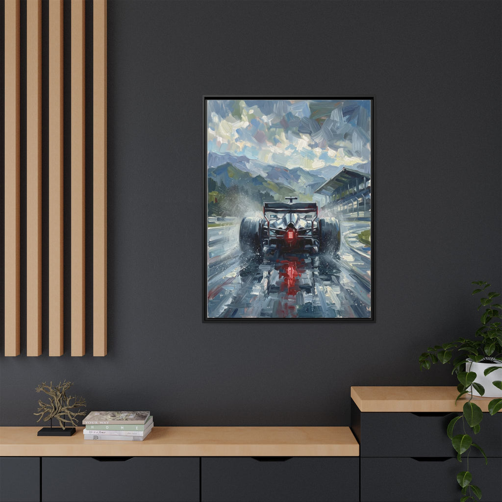 Formula One Wet Racing Car Matte Canvas Print – Framed Motorsport Wall Art