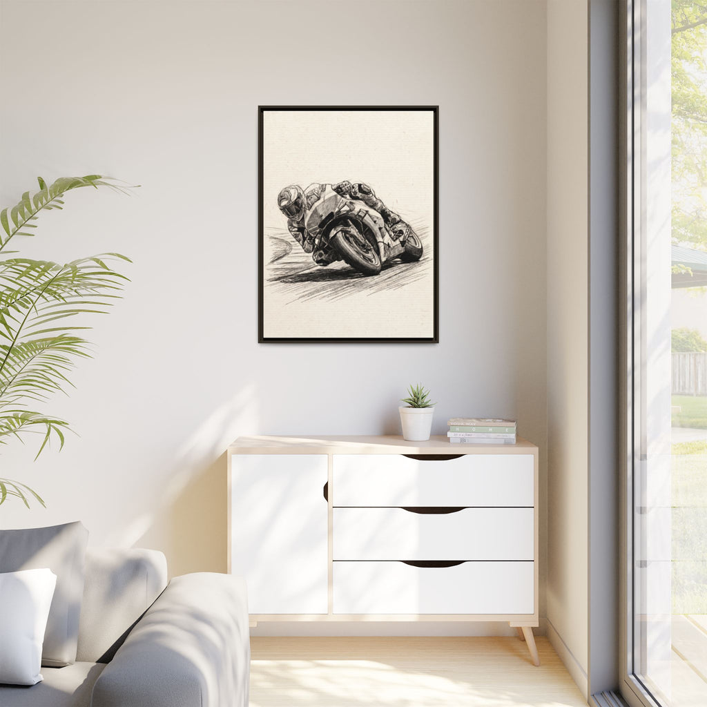 Motorcycle Racing Sketch Matte Canvas Print (Framed)