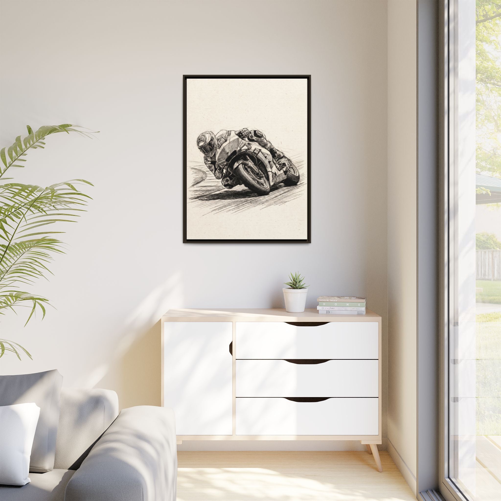 Motorcycle Racing Sketch Matte Canvas Print (Framed)