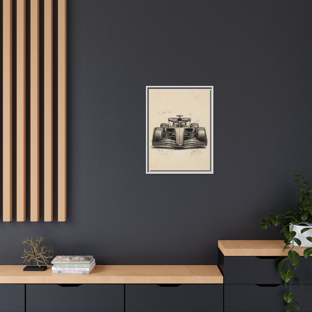 Hand-sketched F1 Race Car Matte Canvas Print — Framed Motorsport Wall Art