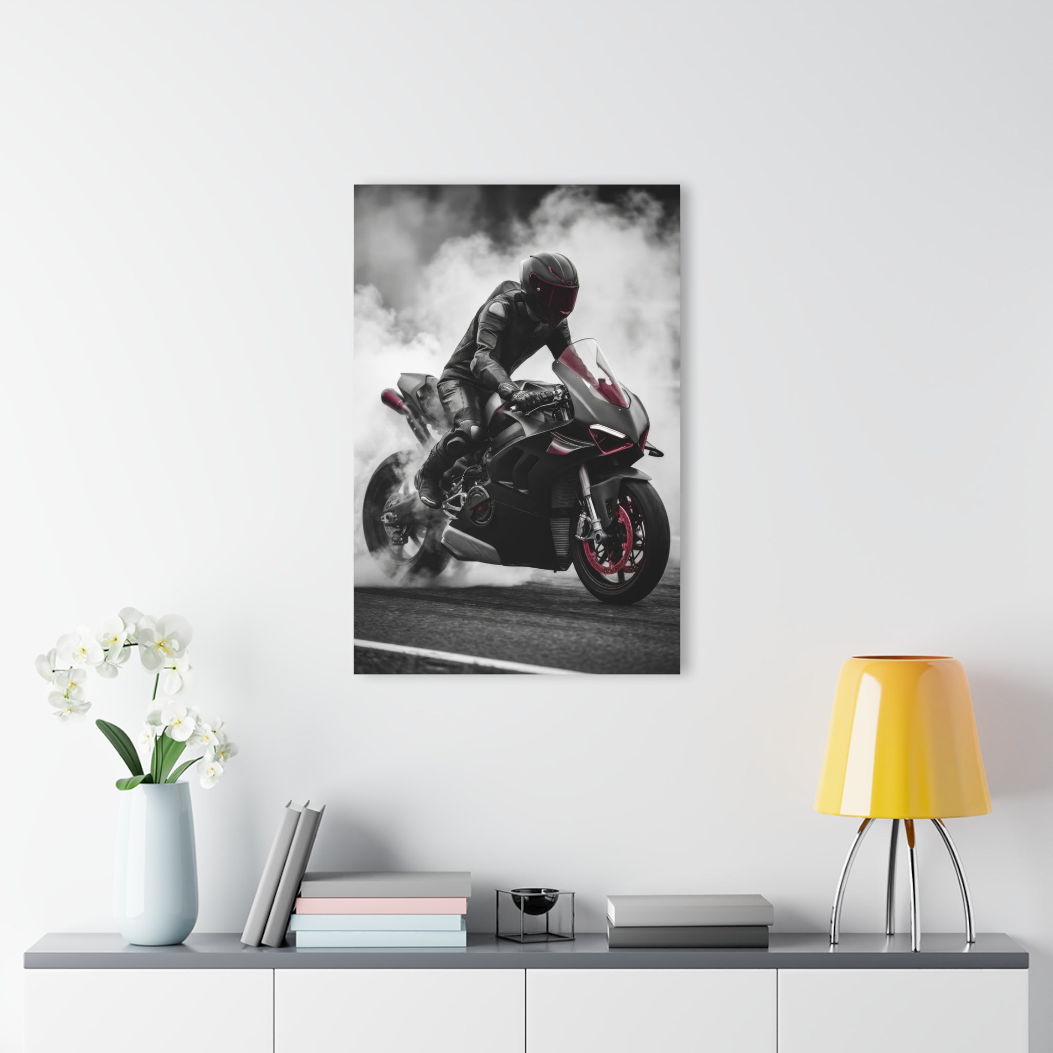Sport Bike Acrylic Print — Motorcycle Burnout Wall Art (French Cleat Hanging)