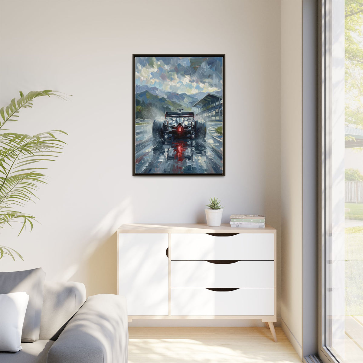 Formula One Wet Racing Car Matte Canvas Print – Framed Motorsport Wall Art