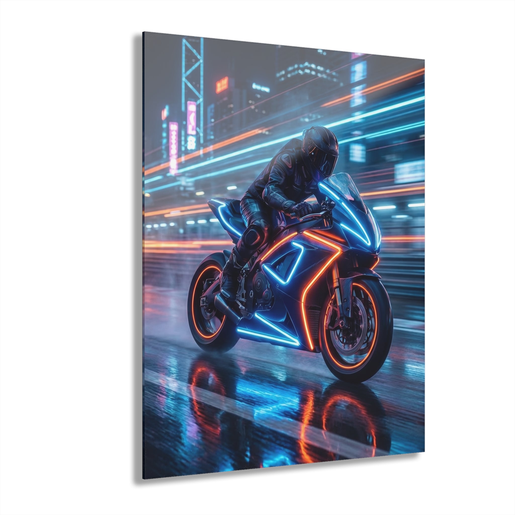 Neon Cyberbike Acrylic Print — Motorcycle Wall Art (French Cleat Hanging)