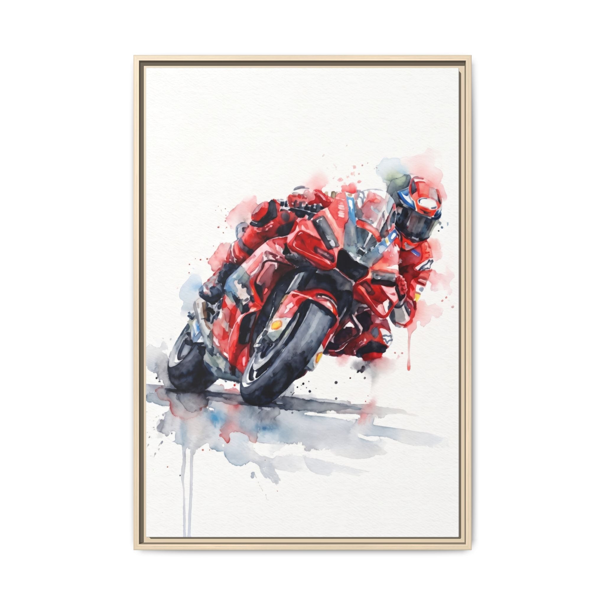 MotoGP Watercolor Print — Matte Framed Canvas