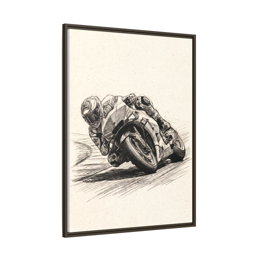 Motorcycle Racing Sketch Matte Canvas Print (Framed)