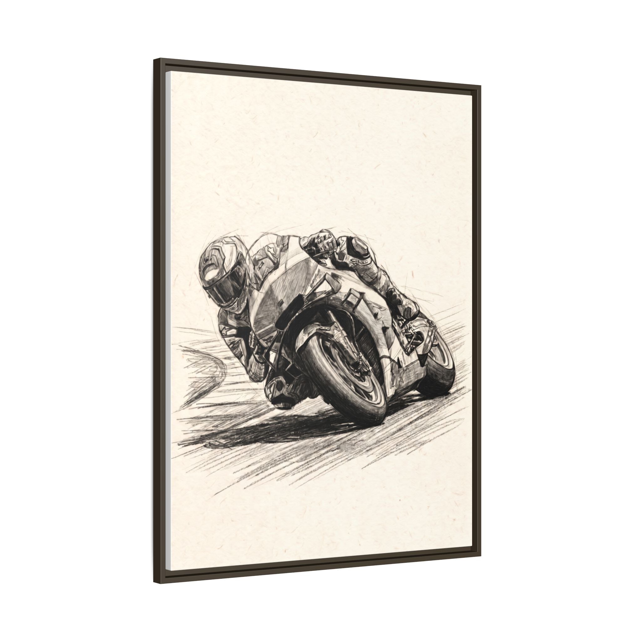 Motorcycle Racing Sketch Matte Canvas Print (Framed)