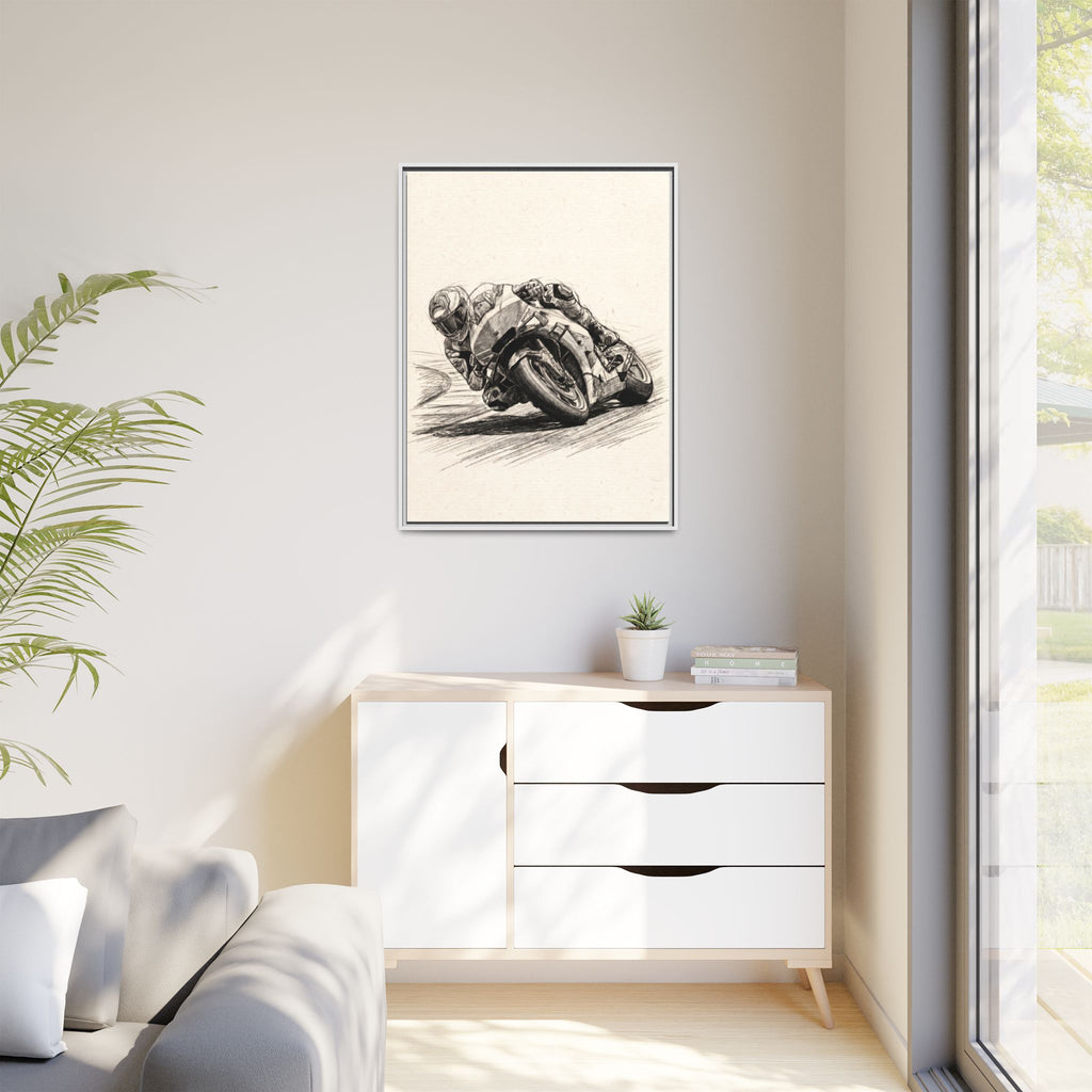Motorcycle Racing Sketch Matte Canvas Print (Framed)