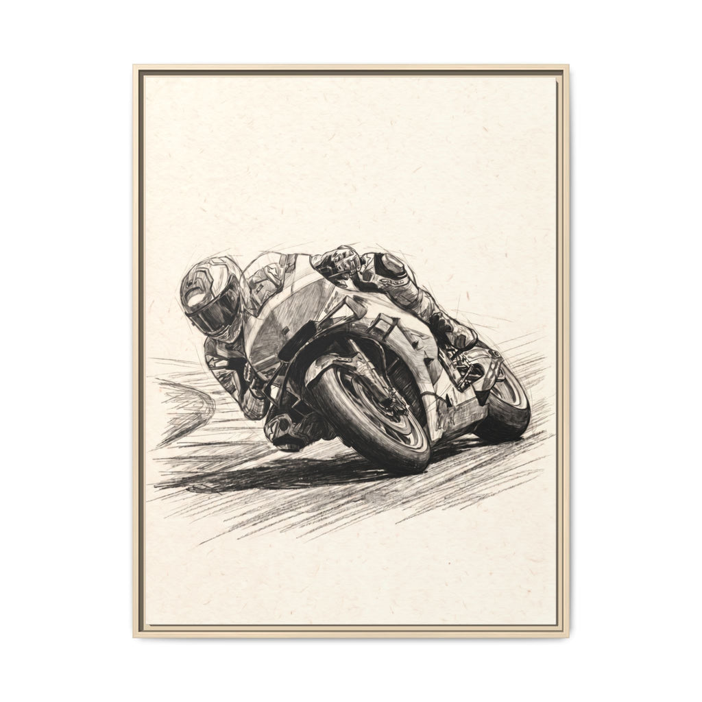 Motorcycle Racing Sketch Matte Canvas Print (Framed)