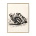Motorcycle Racing Sketch Matte Canvas Print (Framed)