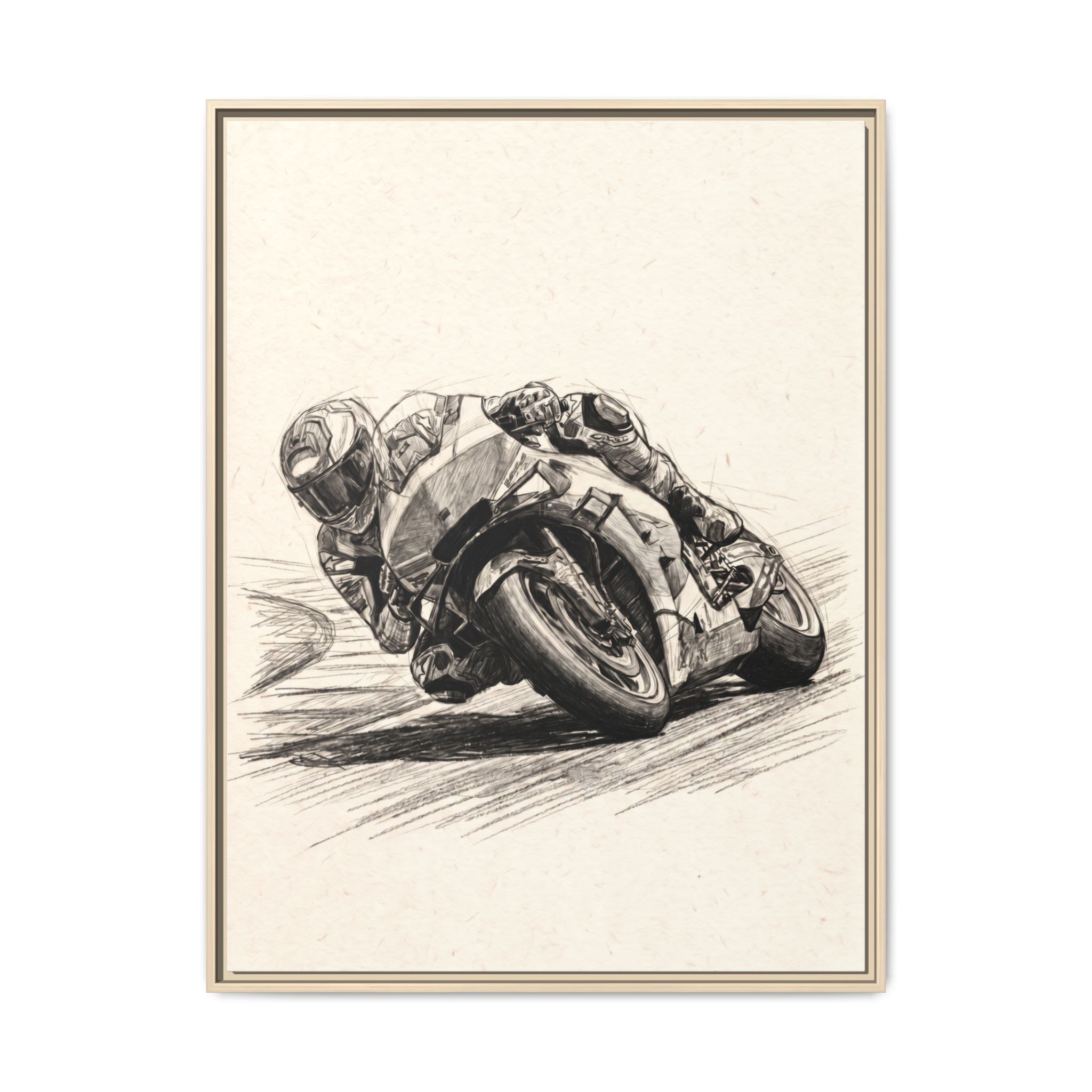 Motorcycle Racing Sketch Matte Canvas Print (Framed)