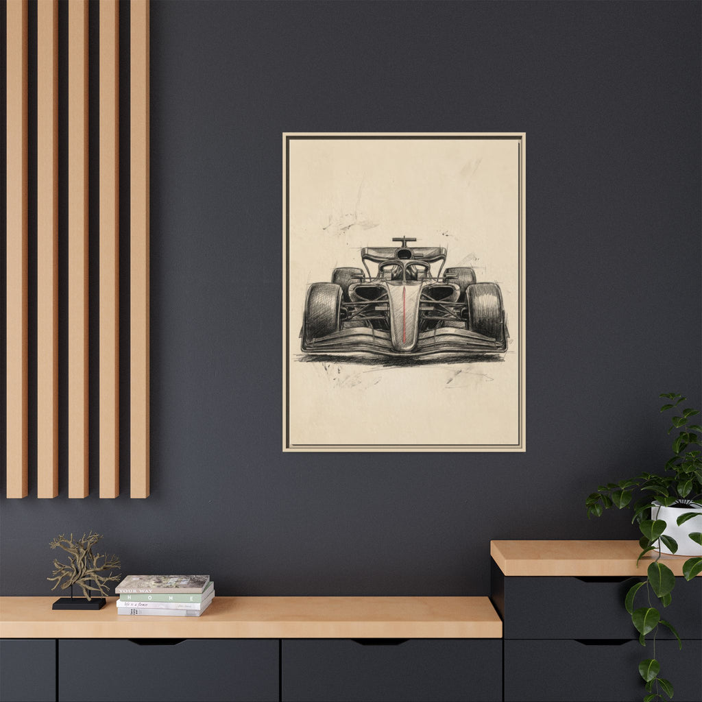Hand-sketched F1 Race Car Matte Canvas Print — Framed Motorsport Wall Art