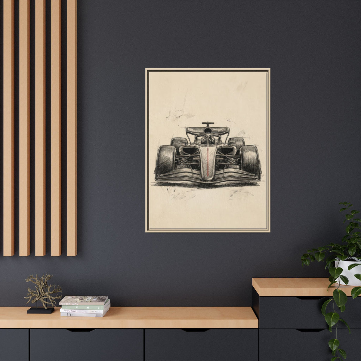Hand-sketched F1 Race Car Matte Canvas Print — Framed Motorsport Wall Art