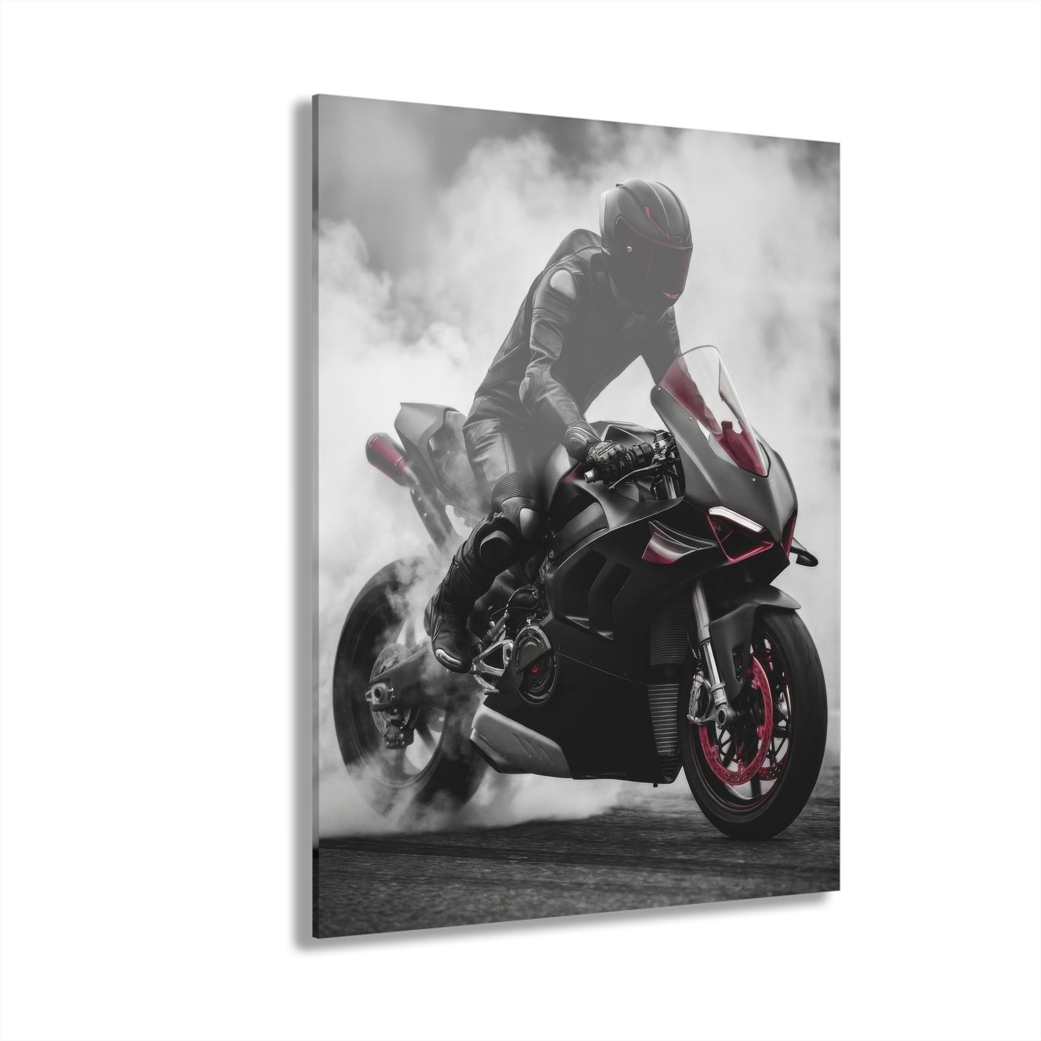 Sport Bike Acrylic Print — Motorcycle Burnout Wall Art (French Cleat Hanging)