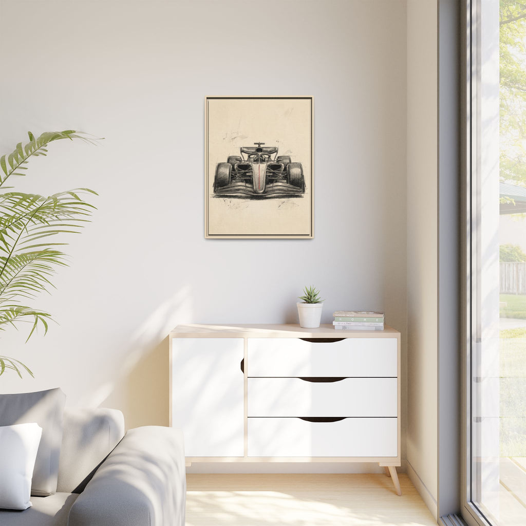 Hand-sketched F1 Race Car Matte Canvas Print — Framed Motorsport Wall Art