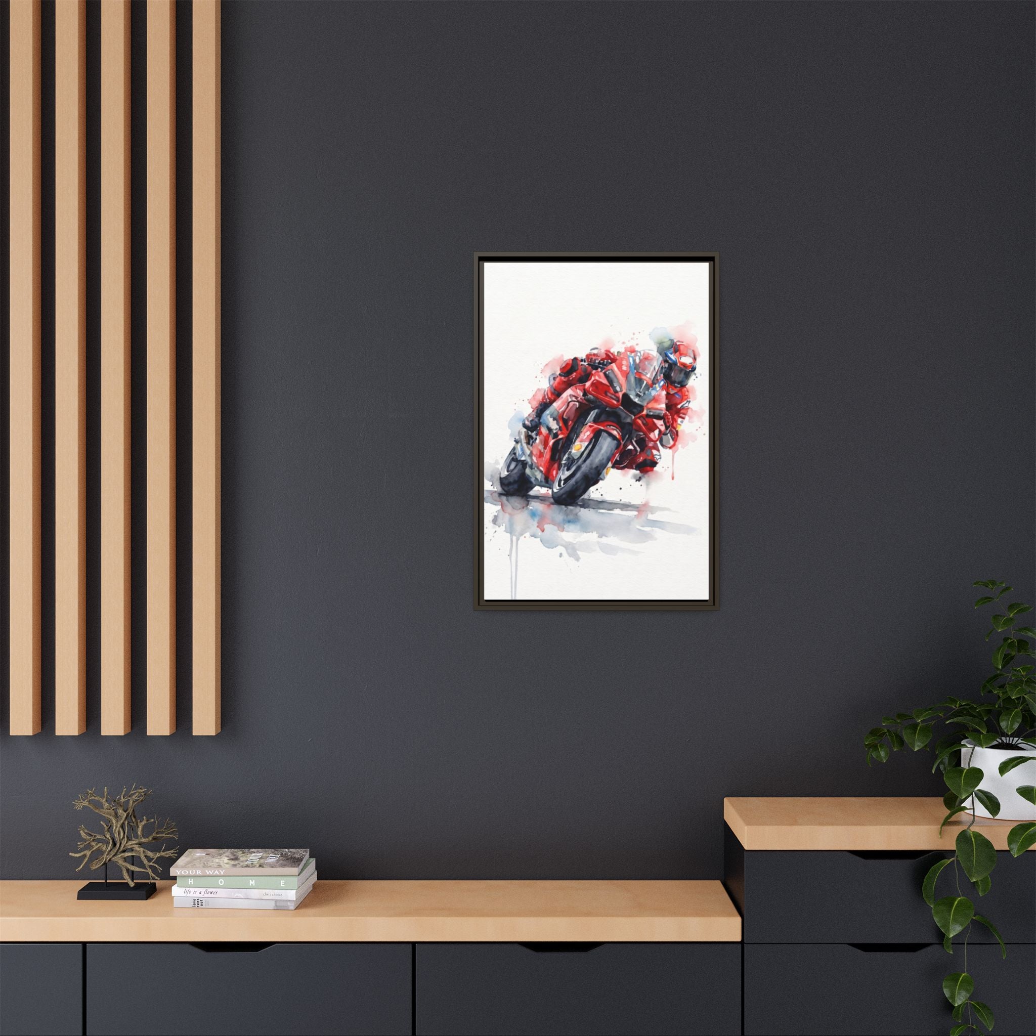 MotoGP Watercolor Print — Matte Framed Canvas