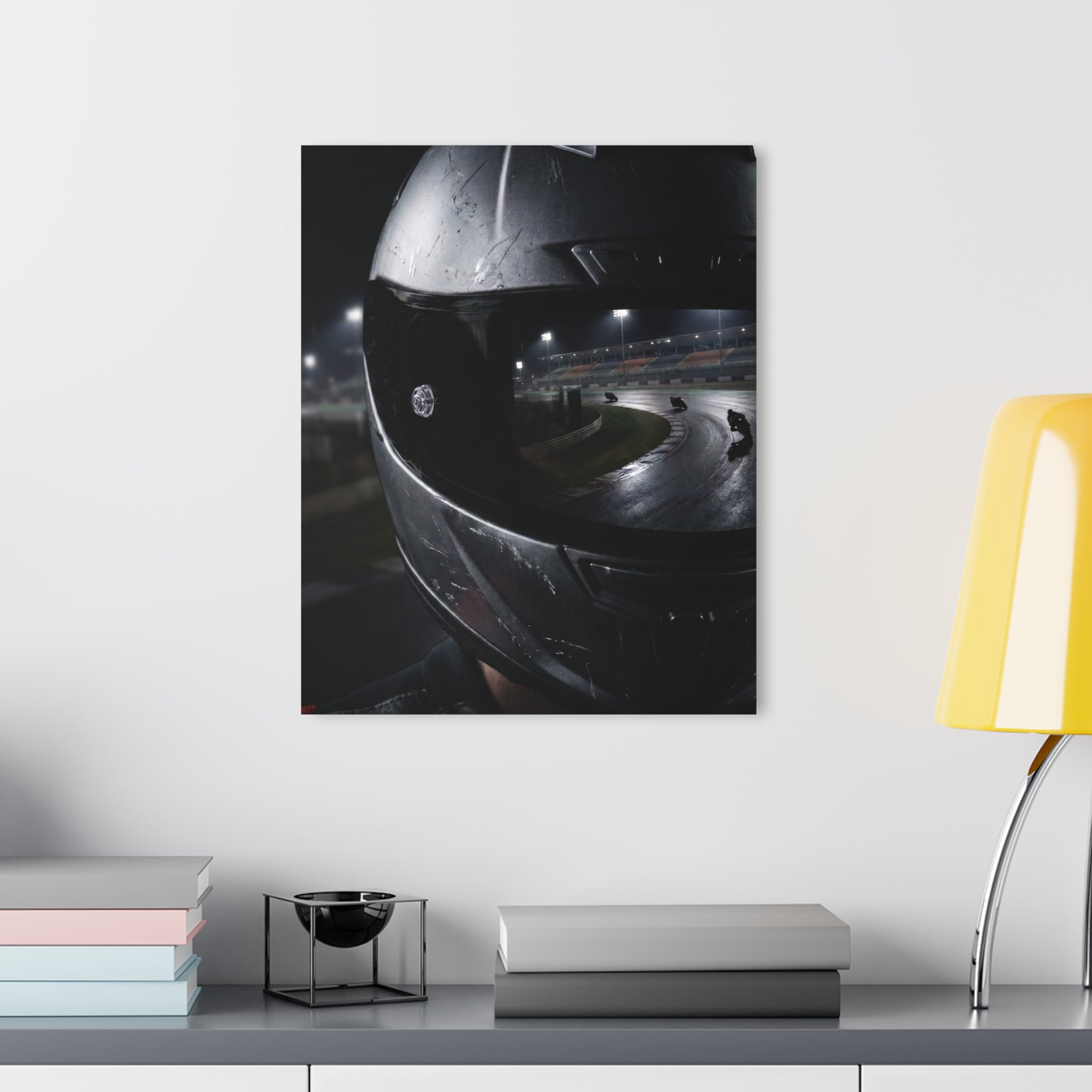 Racing Helmet Nighttrack Acrylic Print (French Cleat Hanging)