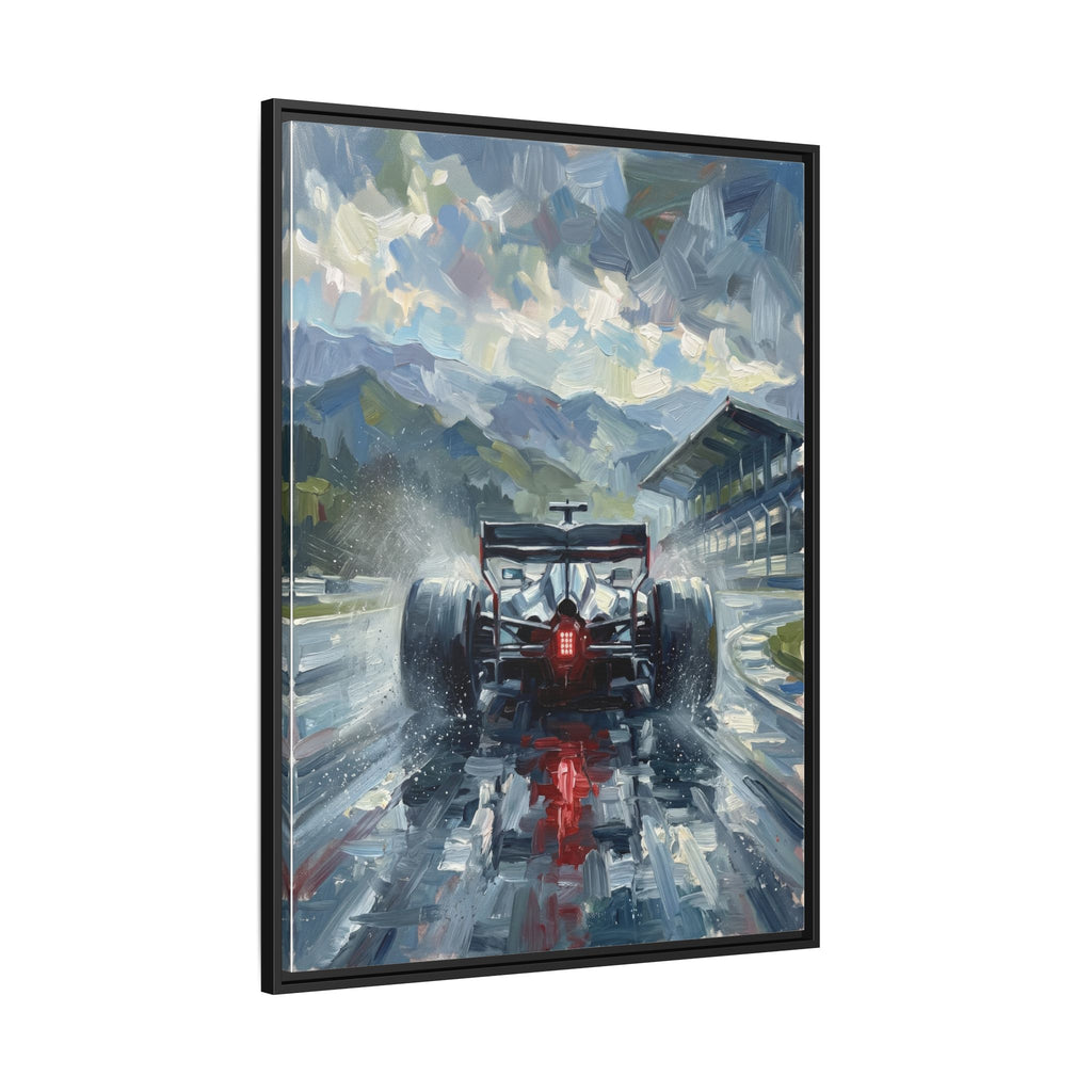 Formula One Wet Racing Car Matte Canvas Print – Framed Motorsport Wall Art
