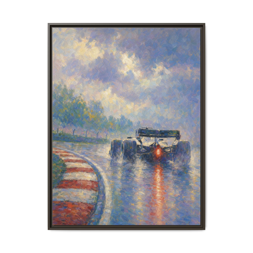 Impressionist F1 Wet Race Wall Art — Framed Matte Canvas