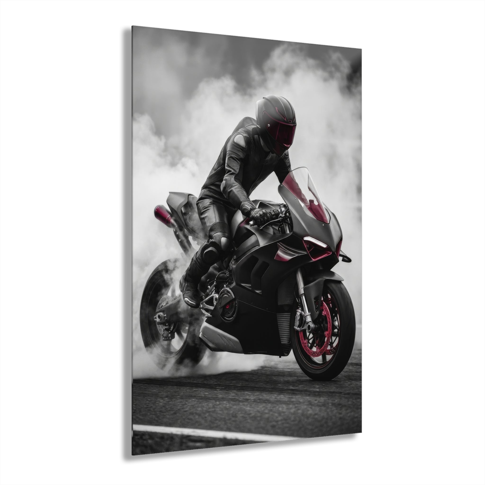 Sport Bike Acrylic Print — Motorcycle Burnout Wall Art (French Cleat Hanging)
