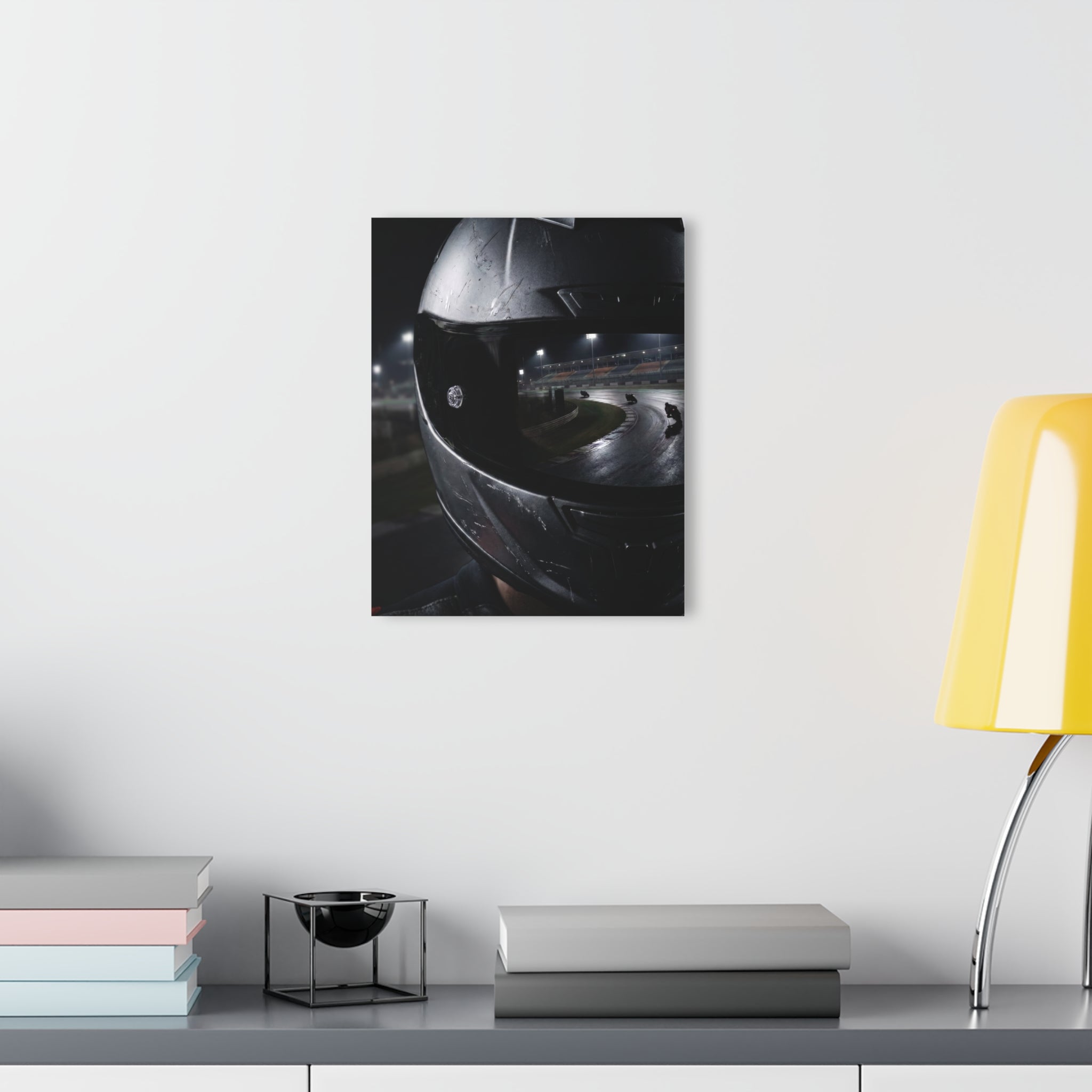 Racing Helmet Nighttrack Acrylic Print (French Cleat Hanging)