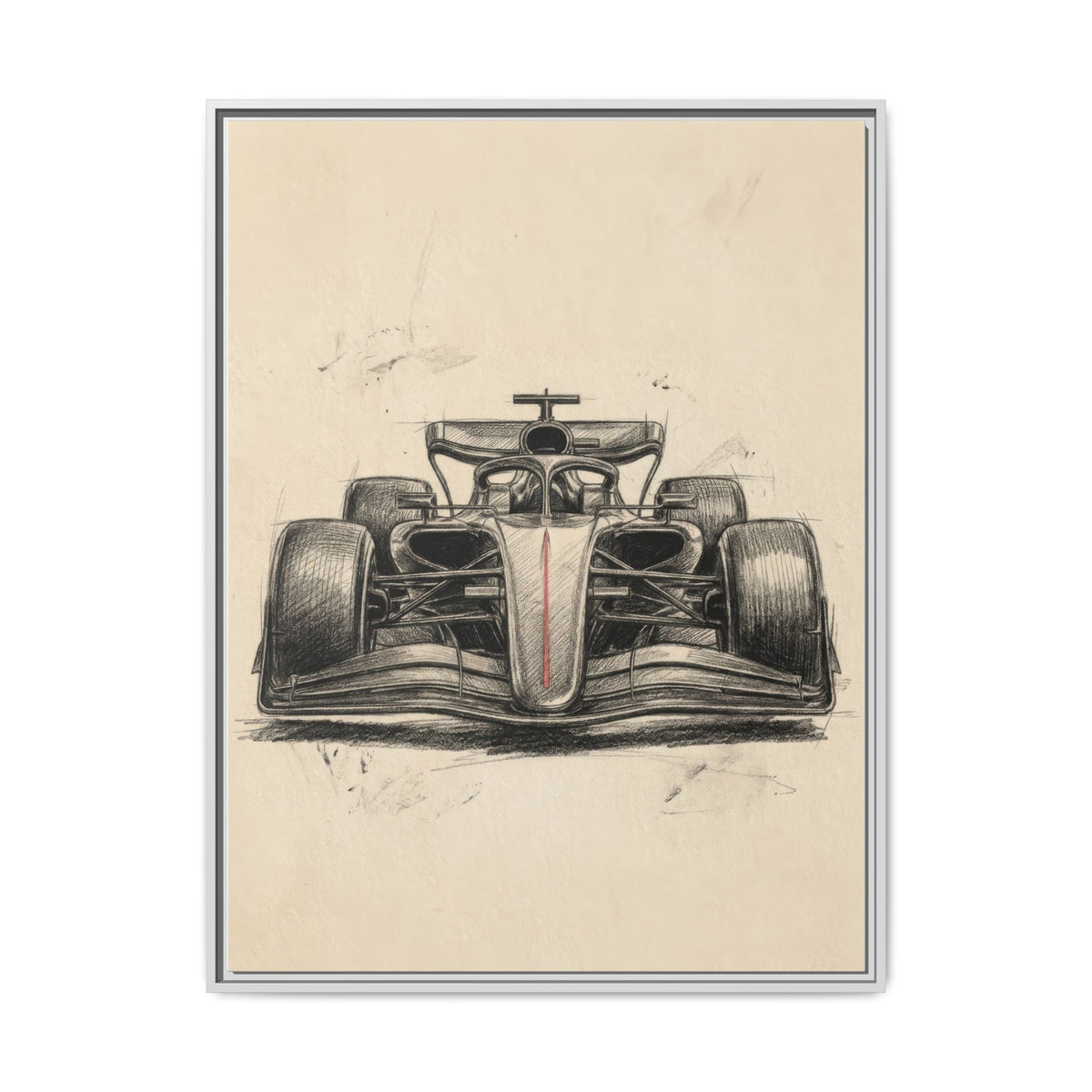 Hand-sketched F1 Race Car Matte Canvas Print — Framed Motorsport Wall Art
