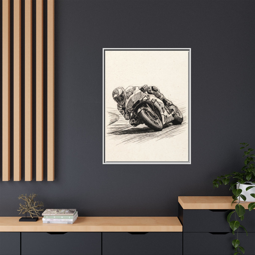 Motorcycle Racing Sketch Matte Canvas Print (Framed)
