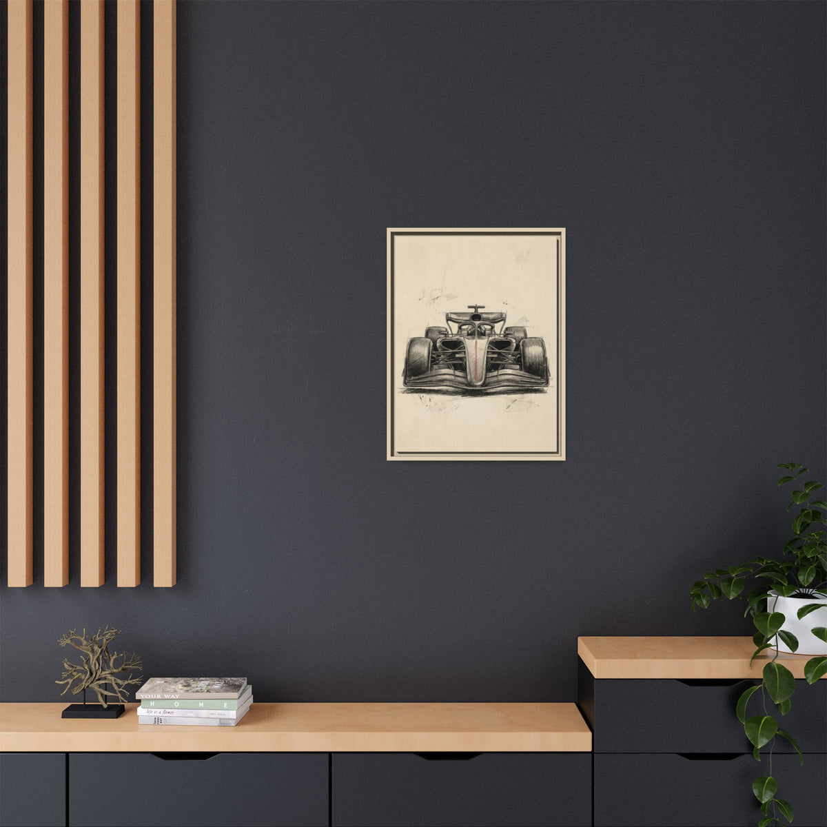 Hand-sketched F1 Race Car Matte Canvas Print — Framed Motorsport Wall Art