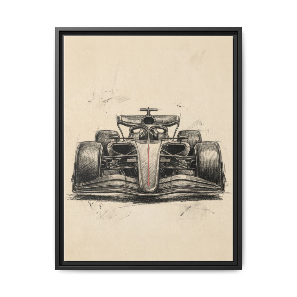 Hand-sketched F1 Race Car Matte Canvas Print — Framed Motorsport Wall Art
