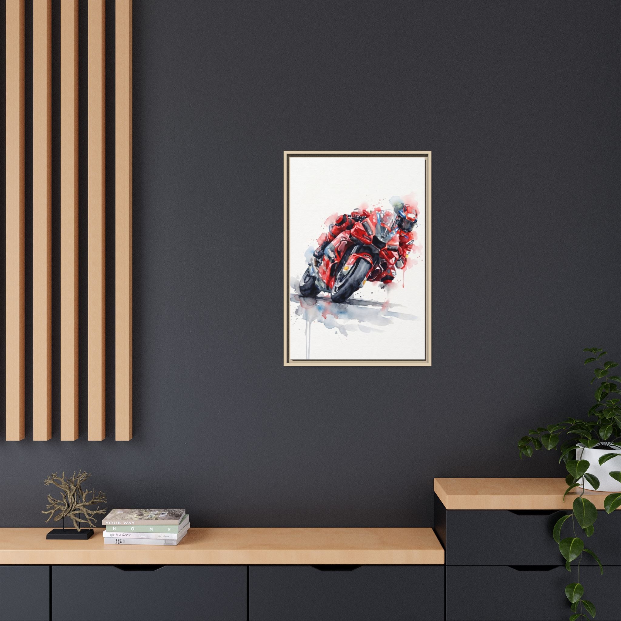 MotoGP Watercolor Print — Matte Framed Canvas