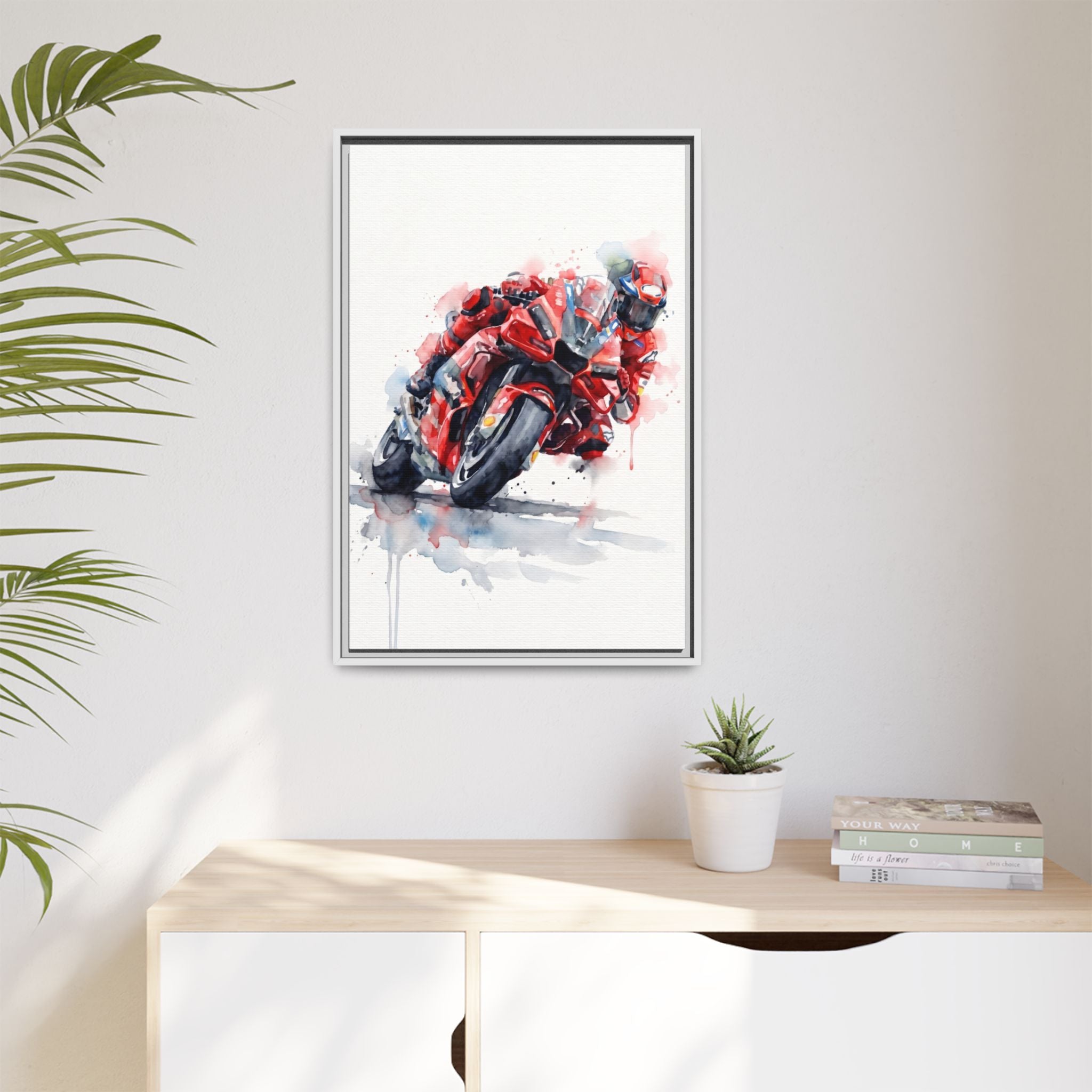 MotoGP Watercolor Print — Matte Framed Canvas